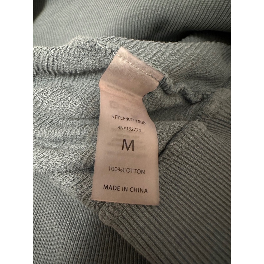 Mono B Quarter Zip Cropped Pullover Sweatshirt in Teal Cotton | Size Medium - Picture 7 of 7